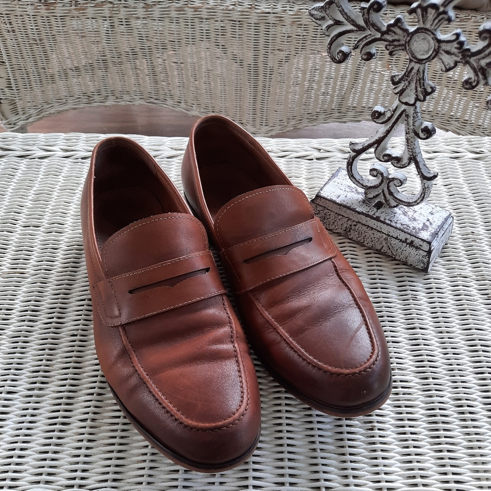 Men's Toecap Brown Leather Penny Loafers